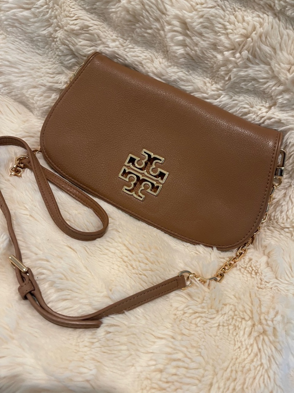 Tory Burch Tan Leather Logo Crossbody